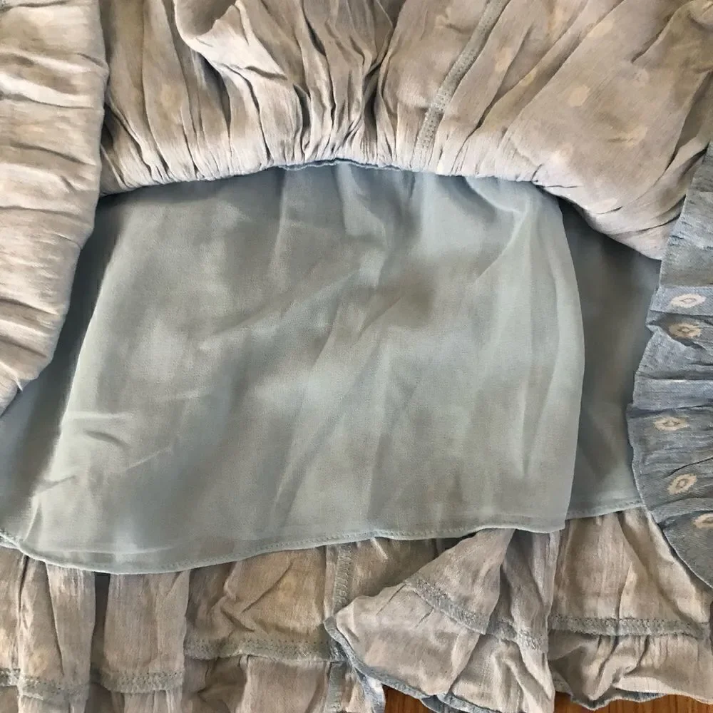 NWT MISA Los Angeles Marion Chambray Blue Tiered Ruffle Mini Skirt